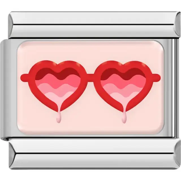 Red heart shaped sunglasses with pink lenses Italian charm bracelet link
