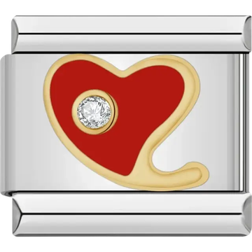 Red heart with a clear crystal Italian charm bracelet link