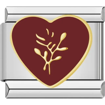 Red heart charm with gold branch Italian charm bracelet link