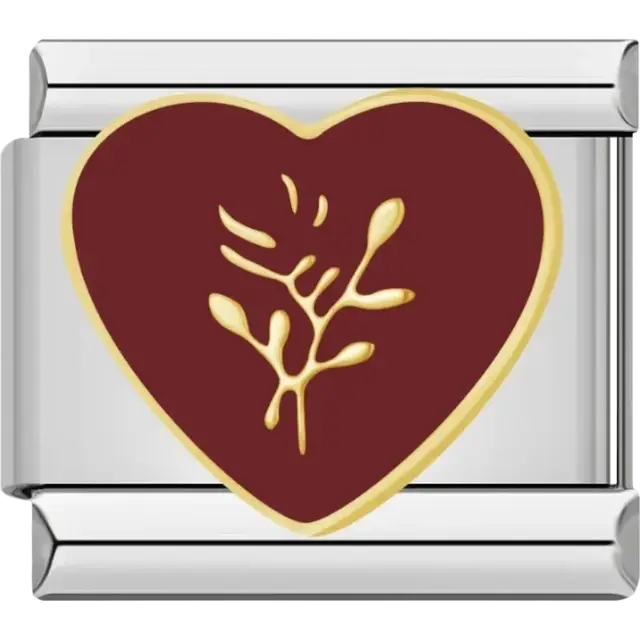 Red heart charm with gold branch Italian charm bracelet link