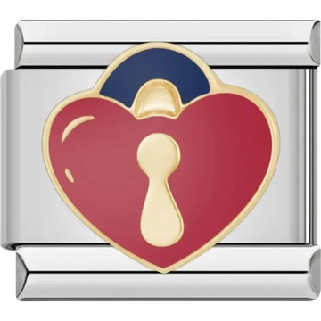 Red heart with keyhole Italian charm bracelet link