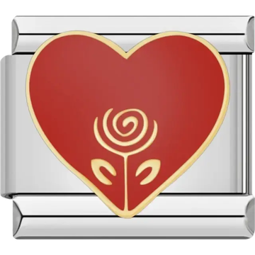 Red heart with rose Italian charm bracelet link