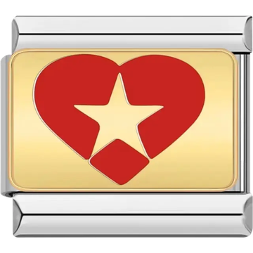 Red heart design with a gold star cutout Italian charm bracelet link