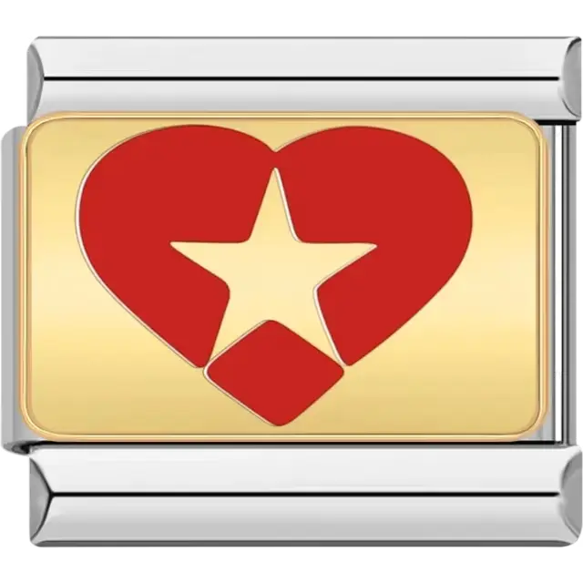 Red heart design with a gold star cutout Italian charm bracelet link