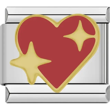 Heart charm with yellow stars Italian charm bracelet link