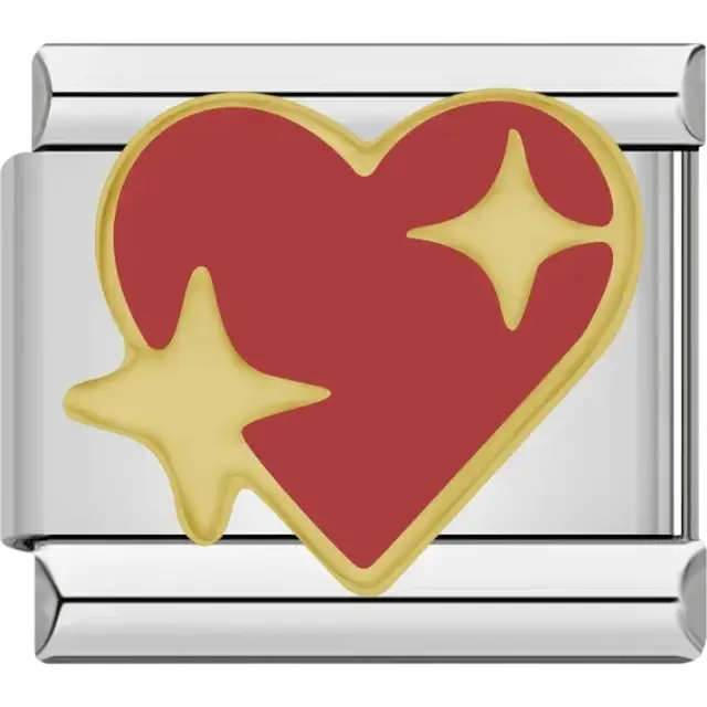 Heart charm with yellow stars Italian charm bracelet link