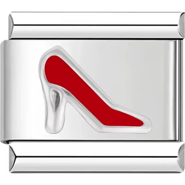 Red high heel shoe Italian charm bracelet link