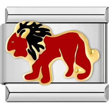 Red lion with black mane gold outline Italian charm bracelet link