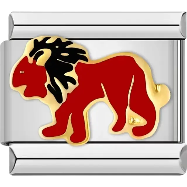 Red lion with black mane gold outline Italian charm bracelet link