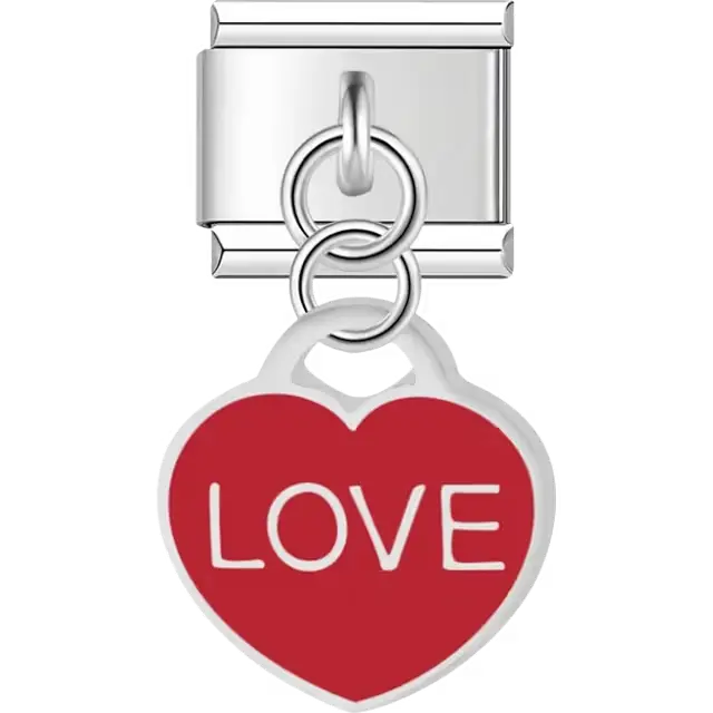 Red "LOVE" heart dangle Italian charm bracelet link