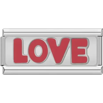 Red "LOVE" text with bold font design Italian charm bracelet link