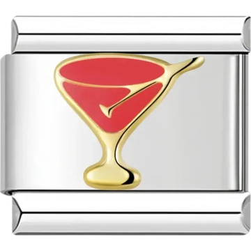 Red martini glass with a gold-tone finish Italian charm bracelet link