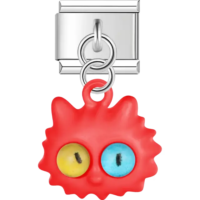 Red monster face yellow blue different colored eyes dangle Italian charm bracelet link