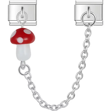 Red mushroom with polka dots dangle safety chain Italian charm bracelet link