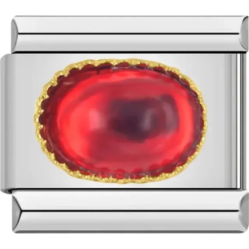 Red oval gemstone with a gold-toned border Italian charm bracelet link