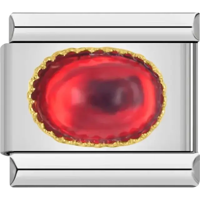 Red oval gemstone with a gold-toned border Italian charm bracelet link
