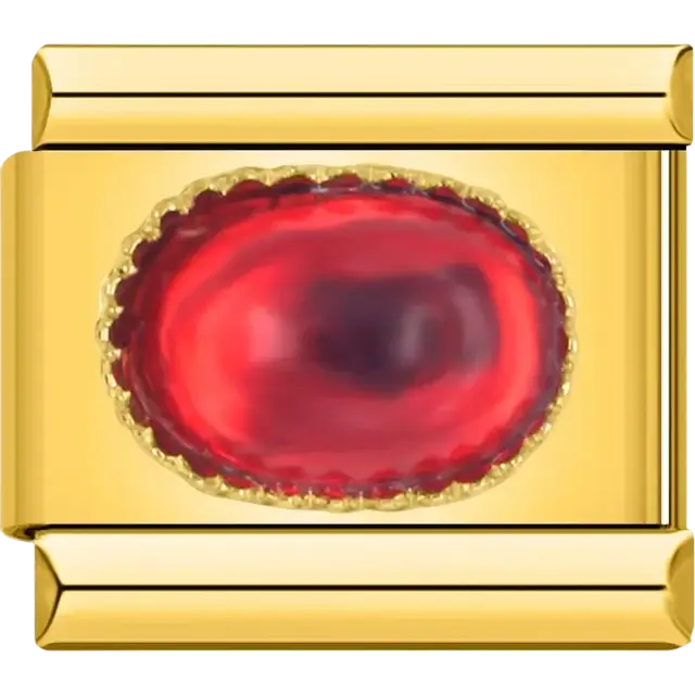 Bright red oval stone with gold border Italian charm bracelet link