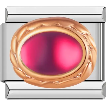 Red oval stone with rose gold border Italian charm bracelet link