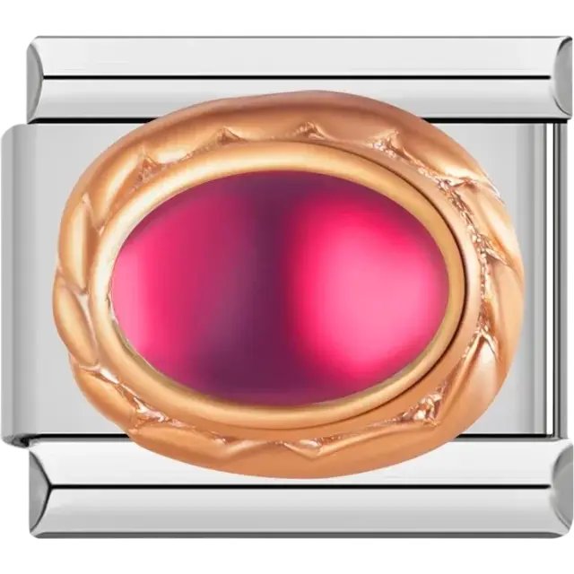 Red oval stone with rose gold border Italian charm bracelet link