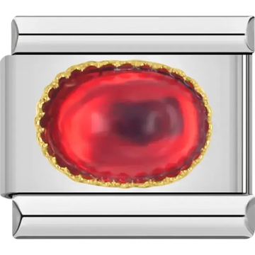 Bright red oval stone with gold border Italian charm bracelet link