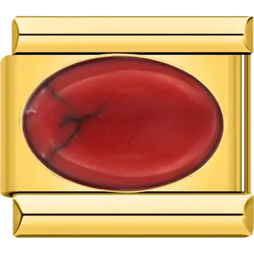 Red oval stone with gold border Italian charm bracelet link