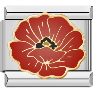 Red poppy flower with gold and black detailing Italian charm bracelet link