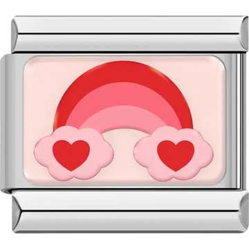 Red and pink rainbow with heart clouds Italian charm bracelet link