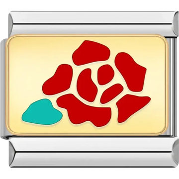 Red rose with turquoise leaf Italian charm bracelet link