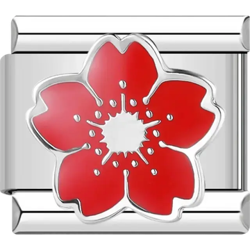Sakura flower with red petals Italian charm bracelet link
