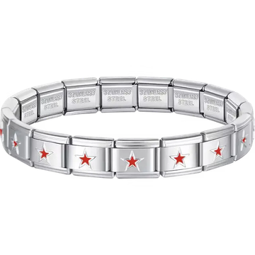 Red star charms composing stainless steel Italian bracelet