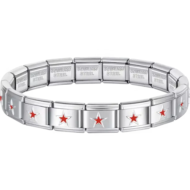 Red star charms composing stainless steel Italian bracelet