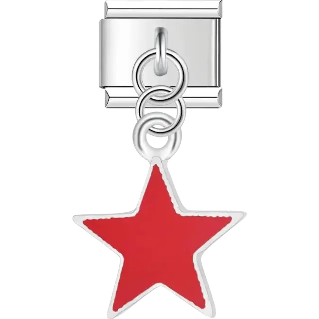 Red star pendant Italian charm bracelet link