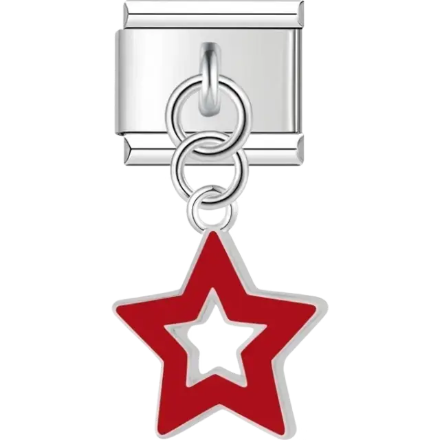 Red star pendant Italian charm bracelet link