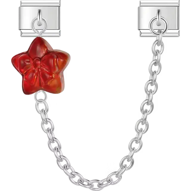 Red star safety chain connector Italian charm bracelet link
