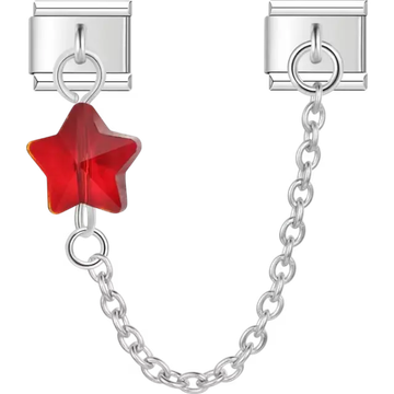 Red star with silver safety chain Italian charm bracelet link