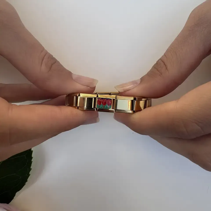 Three red tulips with green leaves Italian charm bracelet link