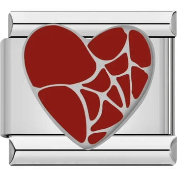 Heart charm with a red web pattern Italian charm bracelet link
