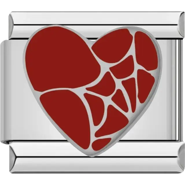 Heart charm with a red web pattern Italian charm bracelet link