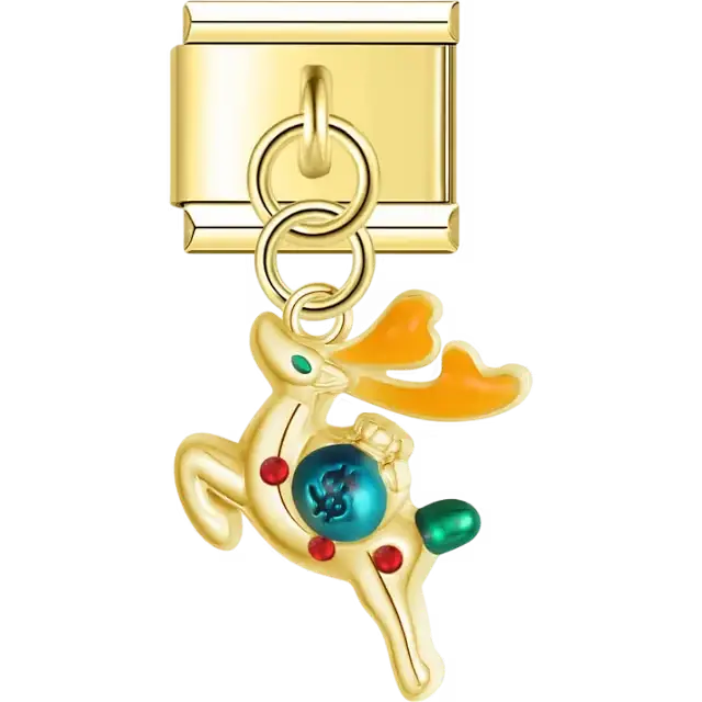 Reindeer with blue bauble pendant Italian charm bracelet link