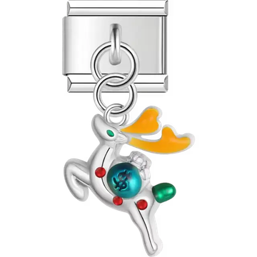 Reindeer with blue bauble pendant Italian charm bracelet link