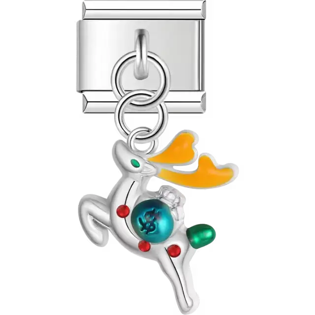 Reindeer with blue bauble pendant Italian charm bracelet link