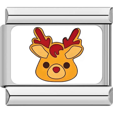 Reindeer face with red antlers and a red nose Italian charm bracelet link