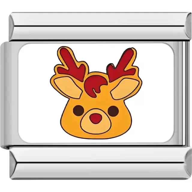 Reindeer face with red antlers and a red nose Italian charm bracelet link