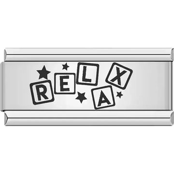 "Relax" text with floating stars Italian charm bracelet link