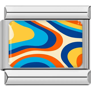 Blue orange yellow turquoise cream wavy pattern Italian charm bracelet link