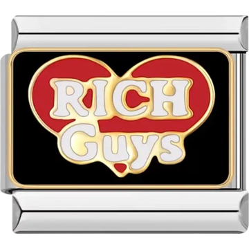 Red heart design with Rich Guys text on a black background Italian charm bracelet link