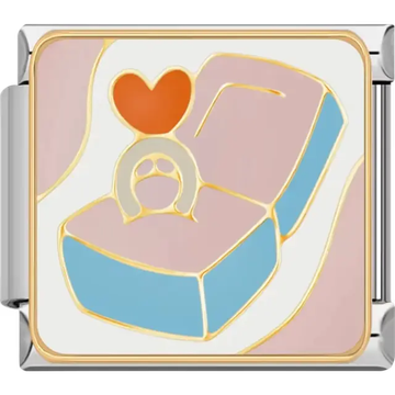 Blue and pink ring box with an orange heart and gold details Italian charm bracelet link