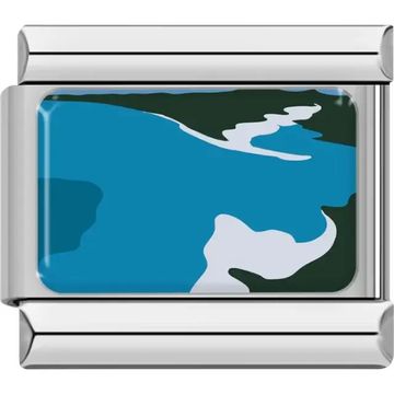 Flowing river with green banks and blue water Italian charm bracelet link