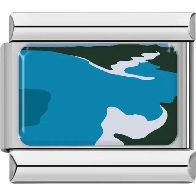 Flowing river with green banks and blue water Italian charm bracelet link