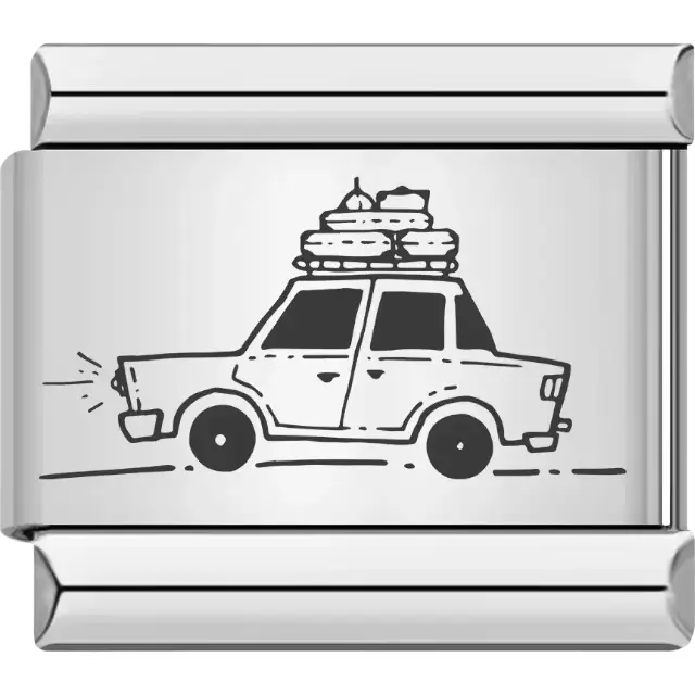 Black outline of a car with luggage on the roof Italian charm bracelet link